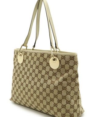 Beige Monogram Canvas Tote Bag with Gold Accents